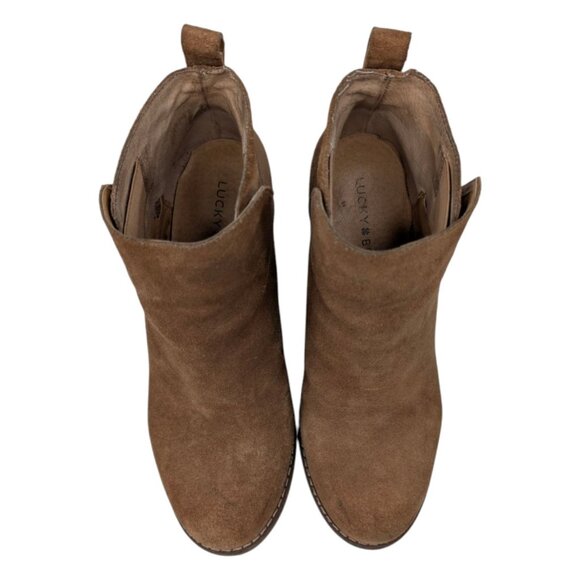 Lucky Brand Yezzah Oiled Suede Booties Womens Honey Brown Ankle Boots Sz 8.5 - Picture 8 of 14